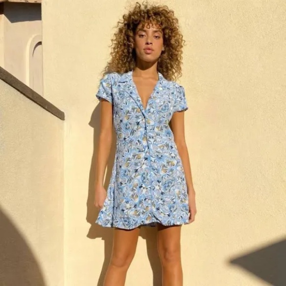 Sunday best button up collared butterfly print mini dress